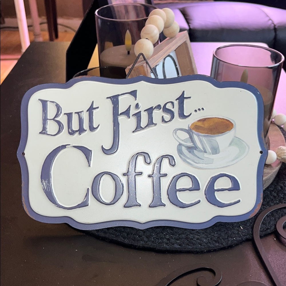 Set of 2 Decorative Coffee Sign - Cream and Blue/ black